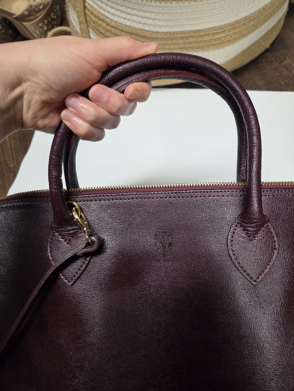 Leather Satchel Handbag in Deep Plum - Women Bags Satchels - Picture 2 of 14